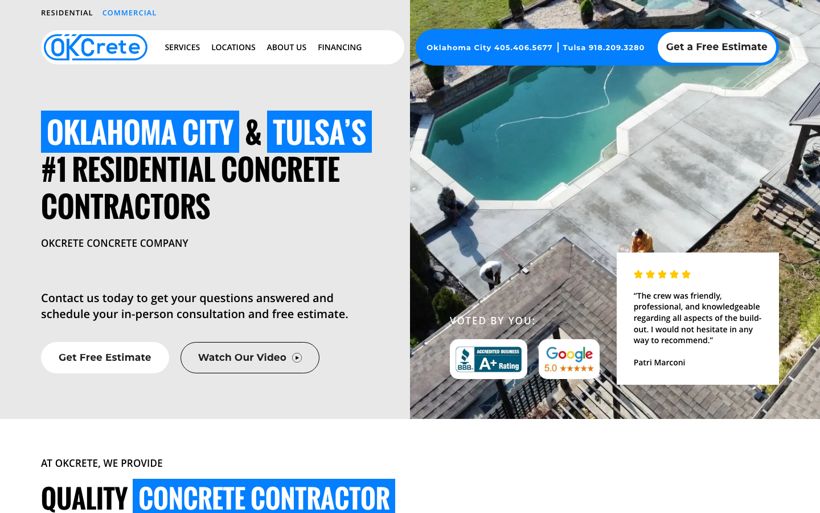Homepage build for a concrete contractor