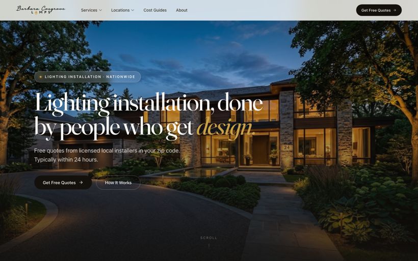 Premium homepage build for a luxury lighting installation brand