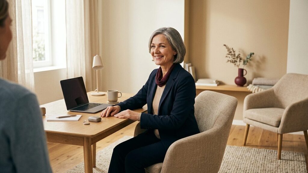A warm, welcoming and calm hearing care consultation room