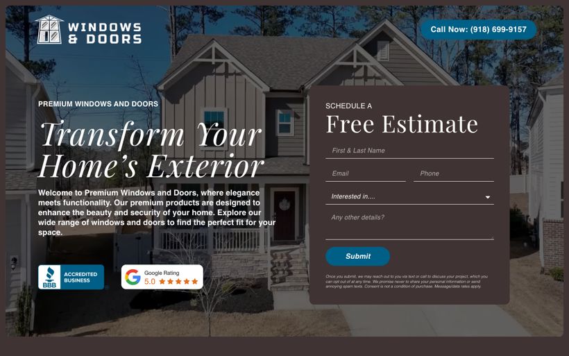 Homepage build for a windows and doors home-services company
