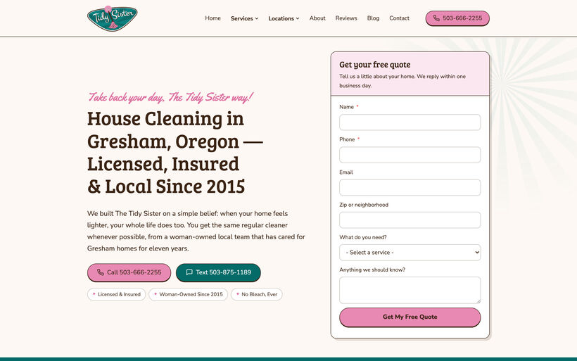 Homepage build for a house cleaning and home-care service